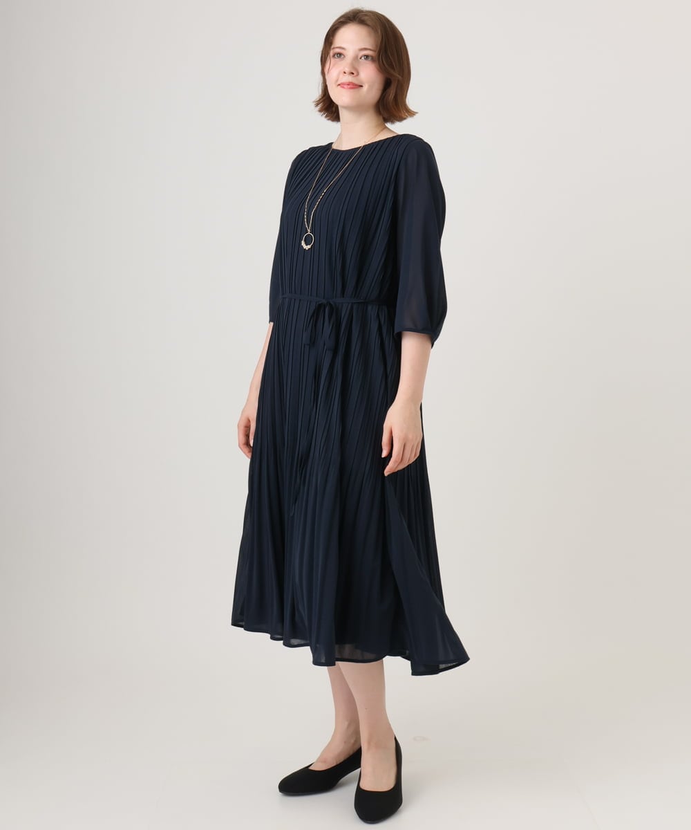 OLEID31189 eur3(エウルキューブ) 【大きいサイズ】プリーツワンピース ネイビー