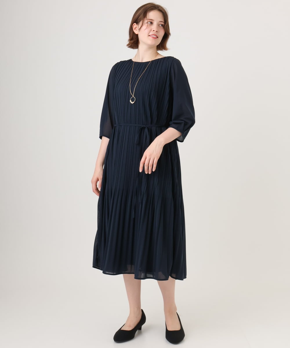 OLEID31189 eur3(エウルキューブ) 【大きいサイズ】プリーツワンピース ネイビー