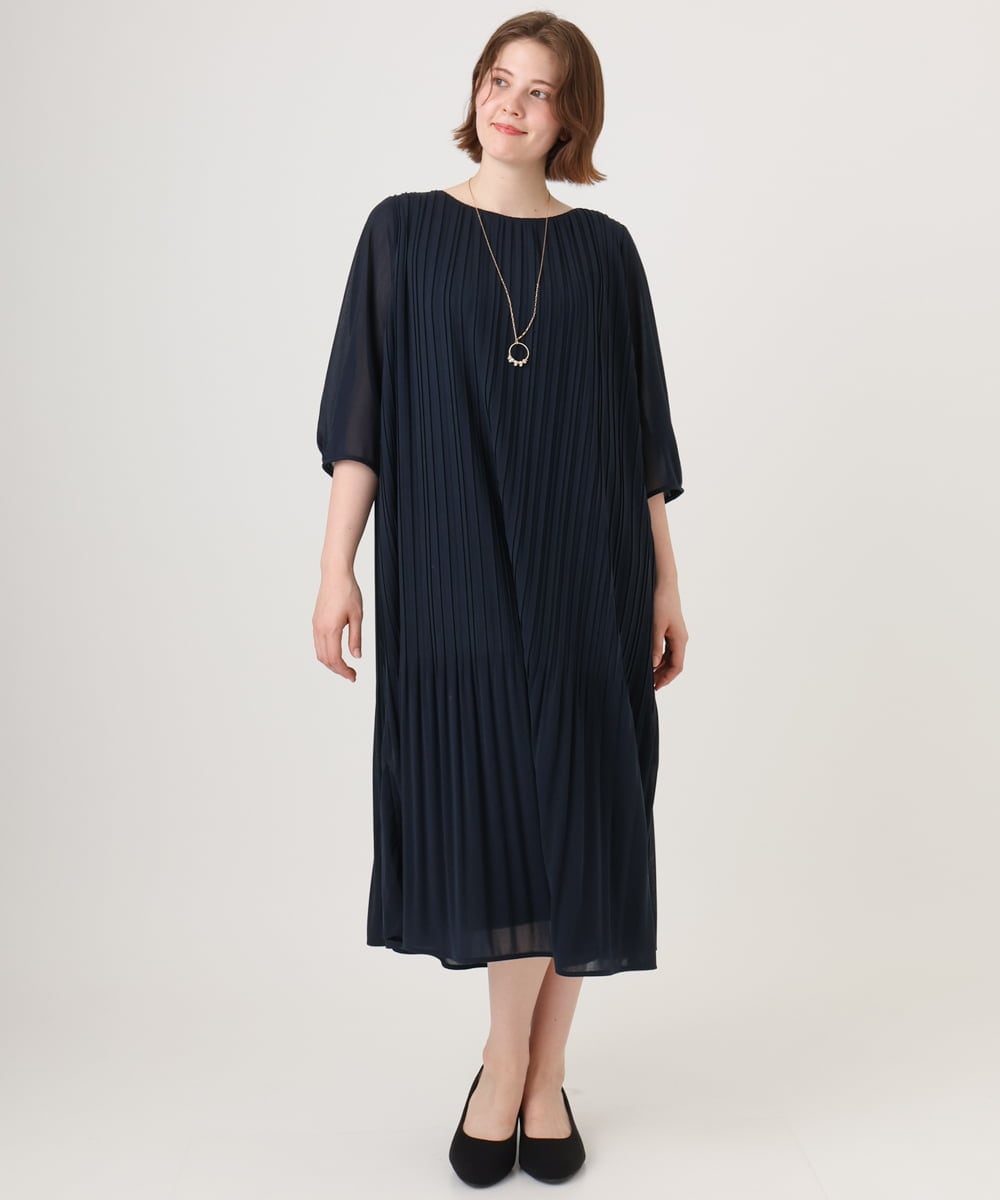 OLEID31189 eur3(エウルキューブ) 【大きいサイズ】プリーツワンピース ネイビー