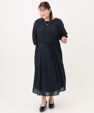 OLEID31189 eur3(エウルキューブ) 【大きいサイズ】プリーツワンピース ネイビー