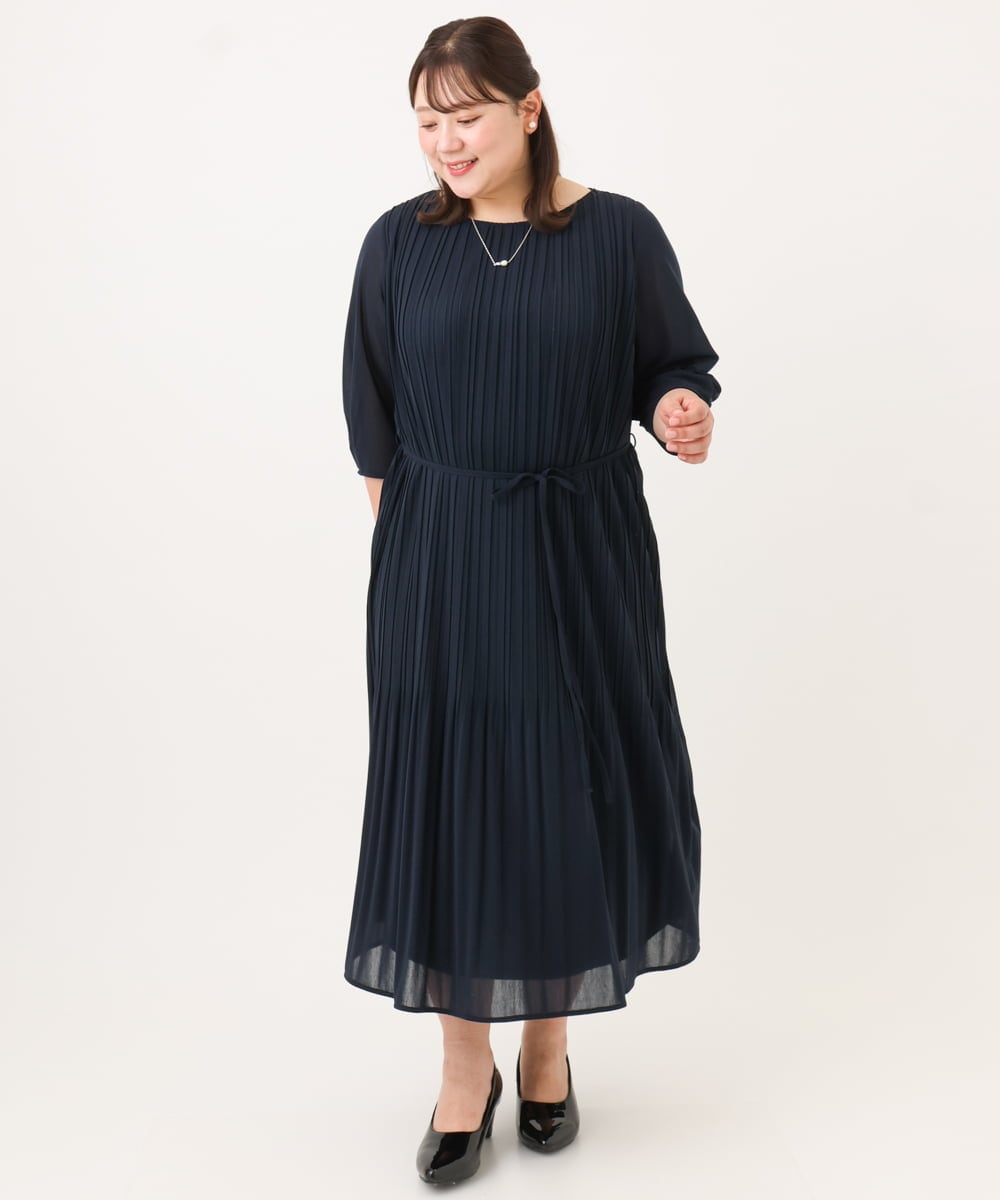 OLEID31189 eur3(エウルキューブ) 【大きいサイズ】プリーツワンピース ネイビー