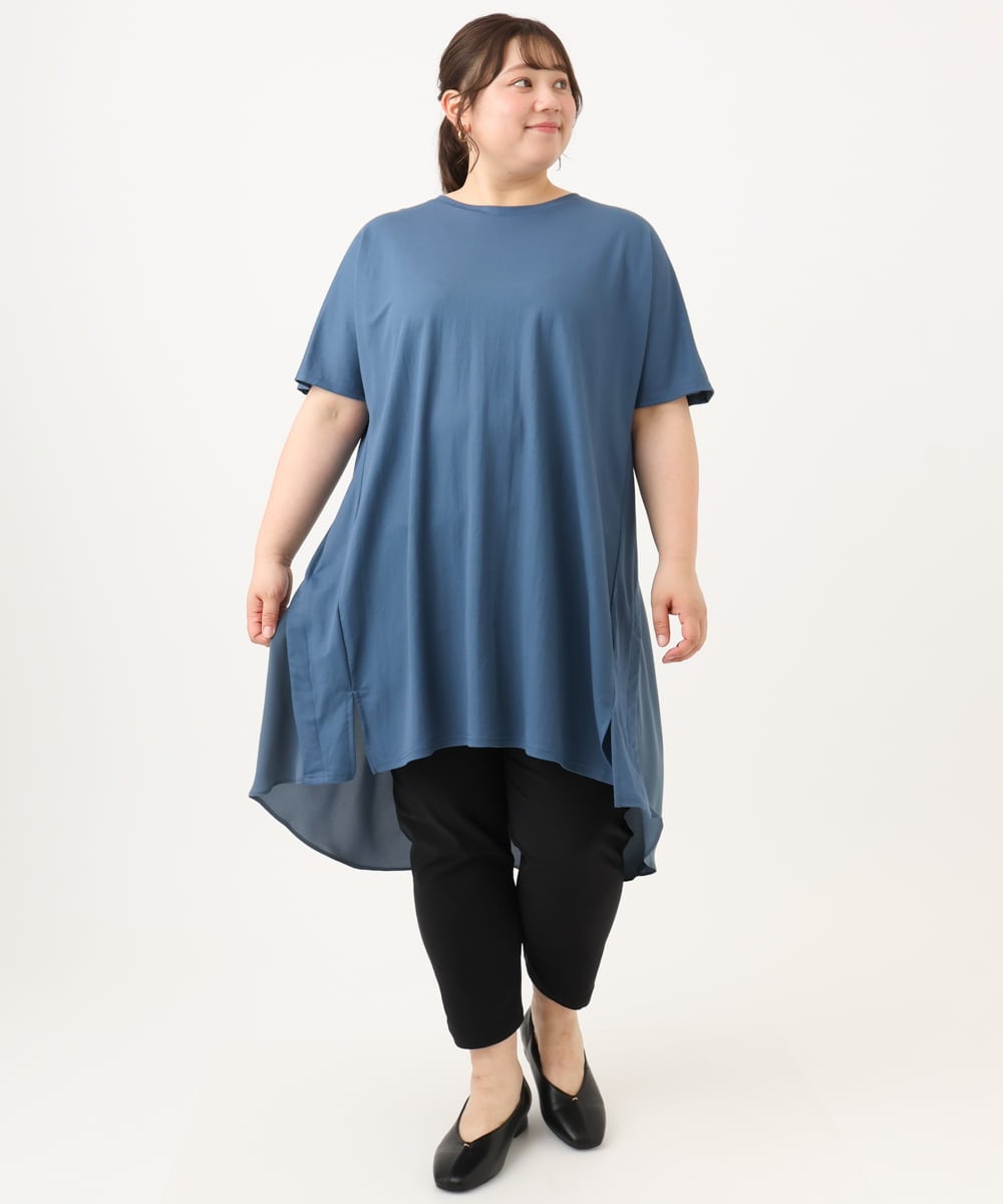OLEID33089 eur3(エウルキューブ) 【WEB先行販売】【大きいサイズ】ジャージーコンビチュニック ブルー
