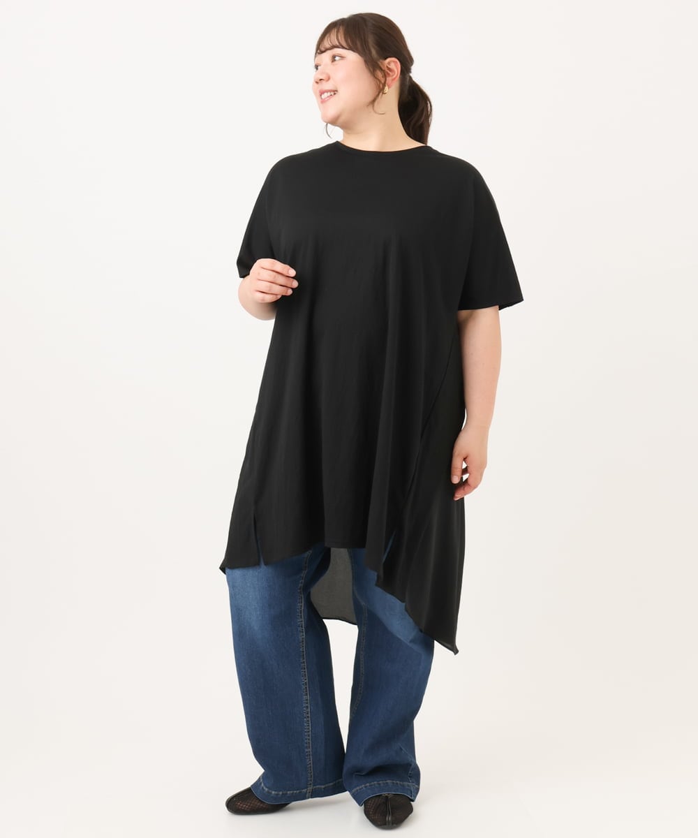 OLEID33089 eur3(エウルキューブ) 【WEB先行販売】【大きいサイズ】ジャージーコンビチュニック ブラック