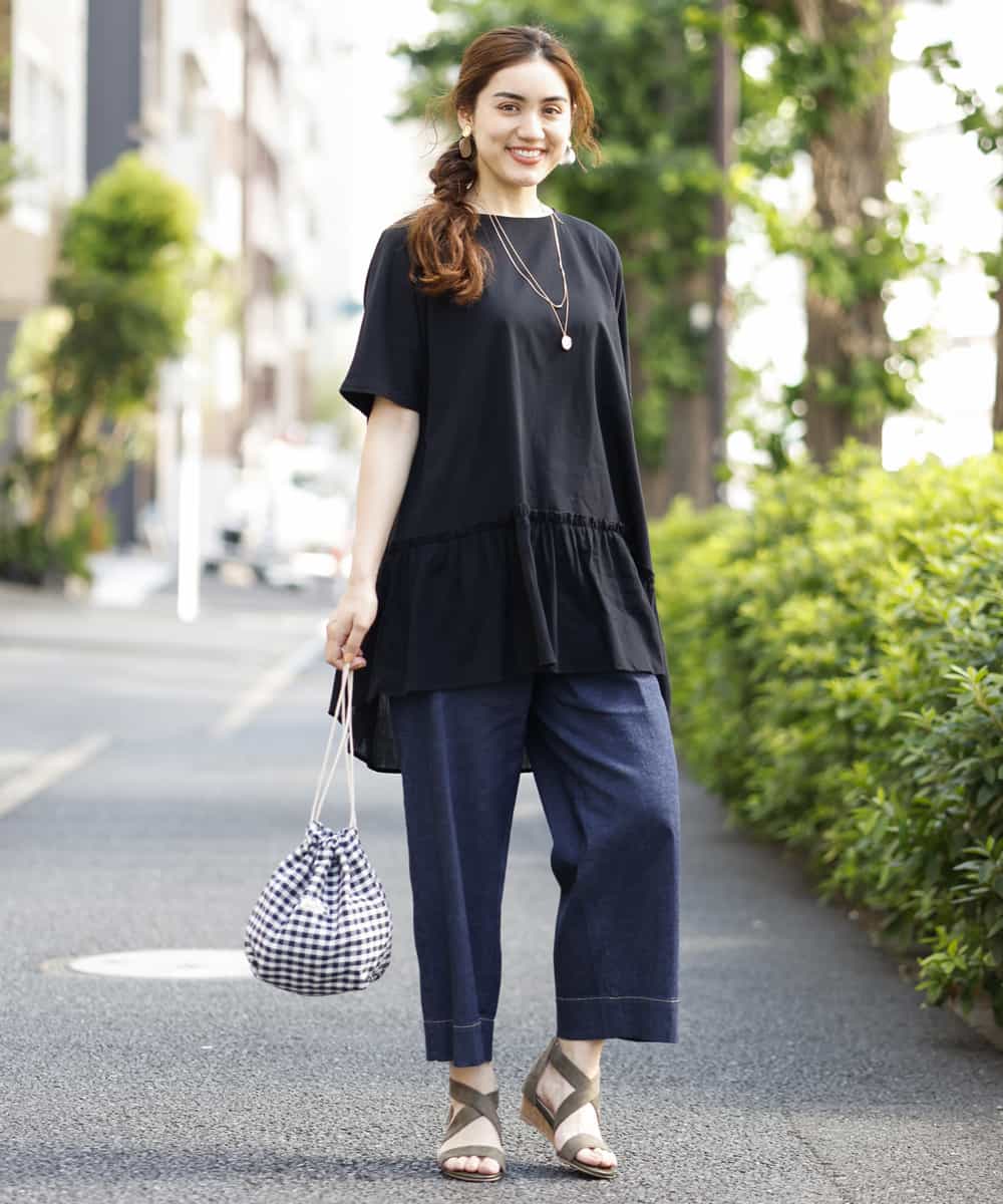 OLEIM61070 eur3(エウルキューブ) 【大きいサイズ】コットンティアードチュニック ブラック(94)