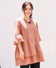 OLEIP51110 eur3(エウルキューブ) 【大きいサイズ/11号サイズあり】コットンティアードチュニック ブラウン(17）