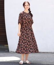 OLEIP54130 eur3(エウルキューブ) 【大きいサイズ/11号サイズあり】ボタニカルプリントワンピース ブラック(94)