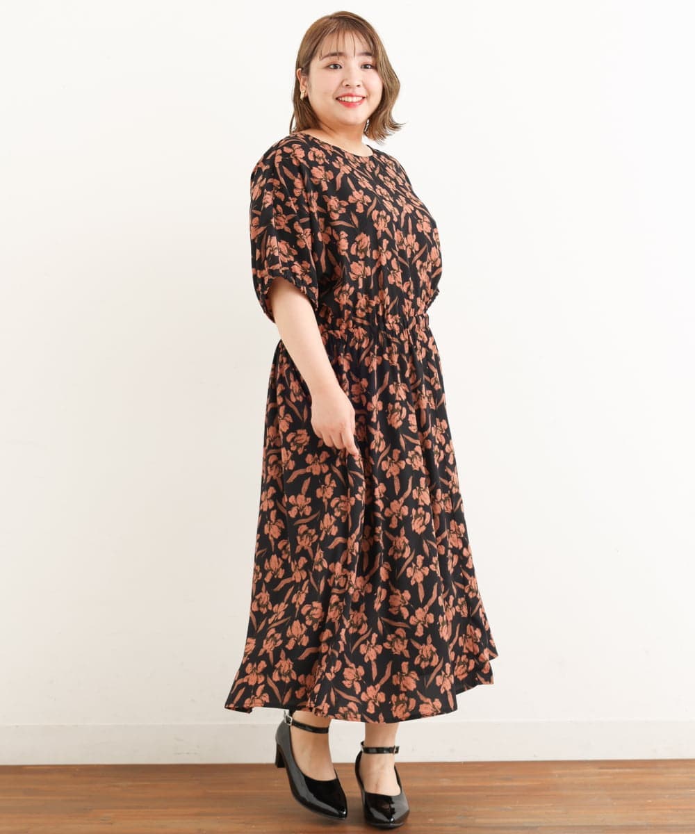 OLEIP54130 eur3(エウルキューブ) 【大きいサイズ/11号サイズあり】ボタニカルプリントワンピース ブラック(94)