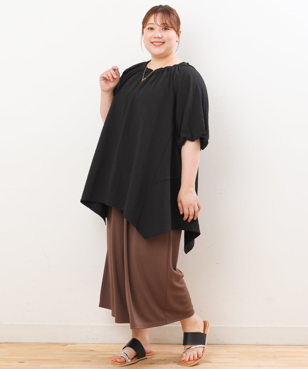 OLEIS40080 eur3(エウルキューブ) 【大きいサイズ】イレヘムフレアチュニック ブラック(94)
