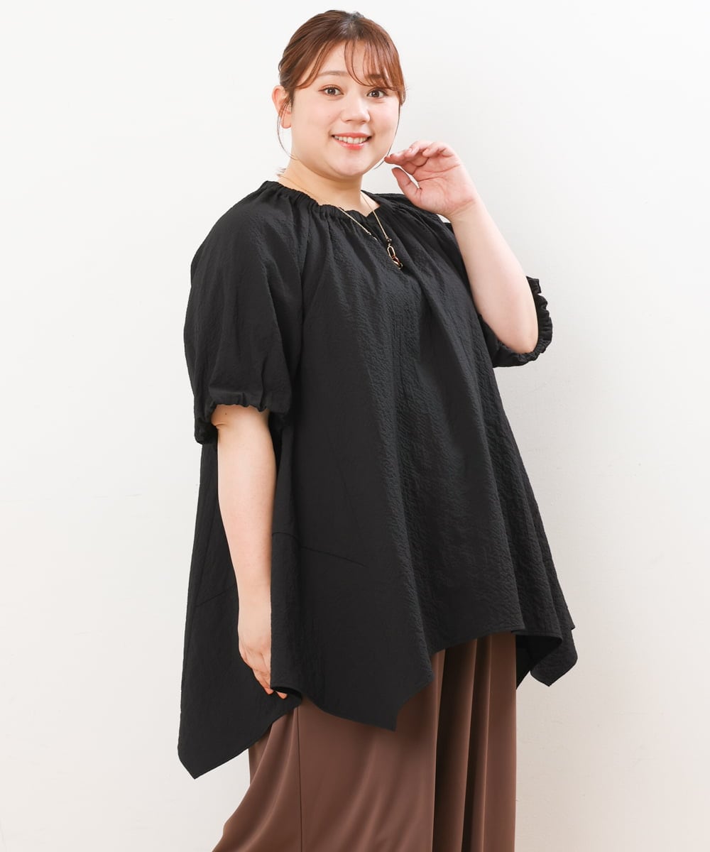 OLEIS40080 eur3(エウルキューブ) 【大きいサイズ】イレヘムフレアチュニック ブラック(94)