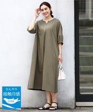 OLEIV38119 eur3(エウルキューブ) 【大きいサイズ/接触冷感】ハーフジップジャージーワンピース カーキ(36)