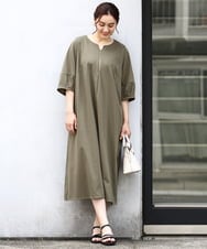 OLEIV38119 eur3(エウルキューブ) 【大きいサイズ/接触冷感】ハーフジップジャージーワンピース カーキ(36)