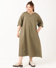 OLEIV38119 eur3(エウルキューブ) 【大きいサイズ/接触冷感】ハーフジップジャージーワンピース カーキ(36)