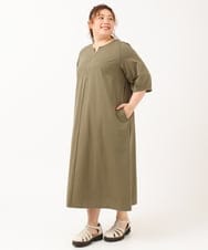 OLEIV38119 eur3(エウルキューブ) 【大きいサイズ/接触冷感】ハーフジップジャージーワンピース カーキ(36)