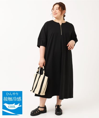 OLEIV38119 eur3 【大きいサイズ/接触冷感】ハーフジップジャージーワンピース
