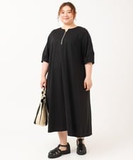 OLEIV38119 eur3(エウルキューブ) 【大きいサイズ/接触冷感】ハーフジップジャージーワンピース ブラック(94)