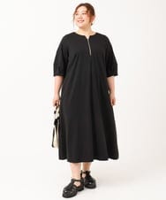 OLEIV38119 eur3(エウルキューブ) 【大きいサイズ/接触冷感】ハーフジップジャージーワンピース ブラック(94)