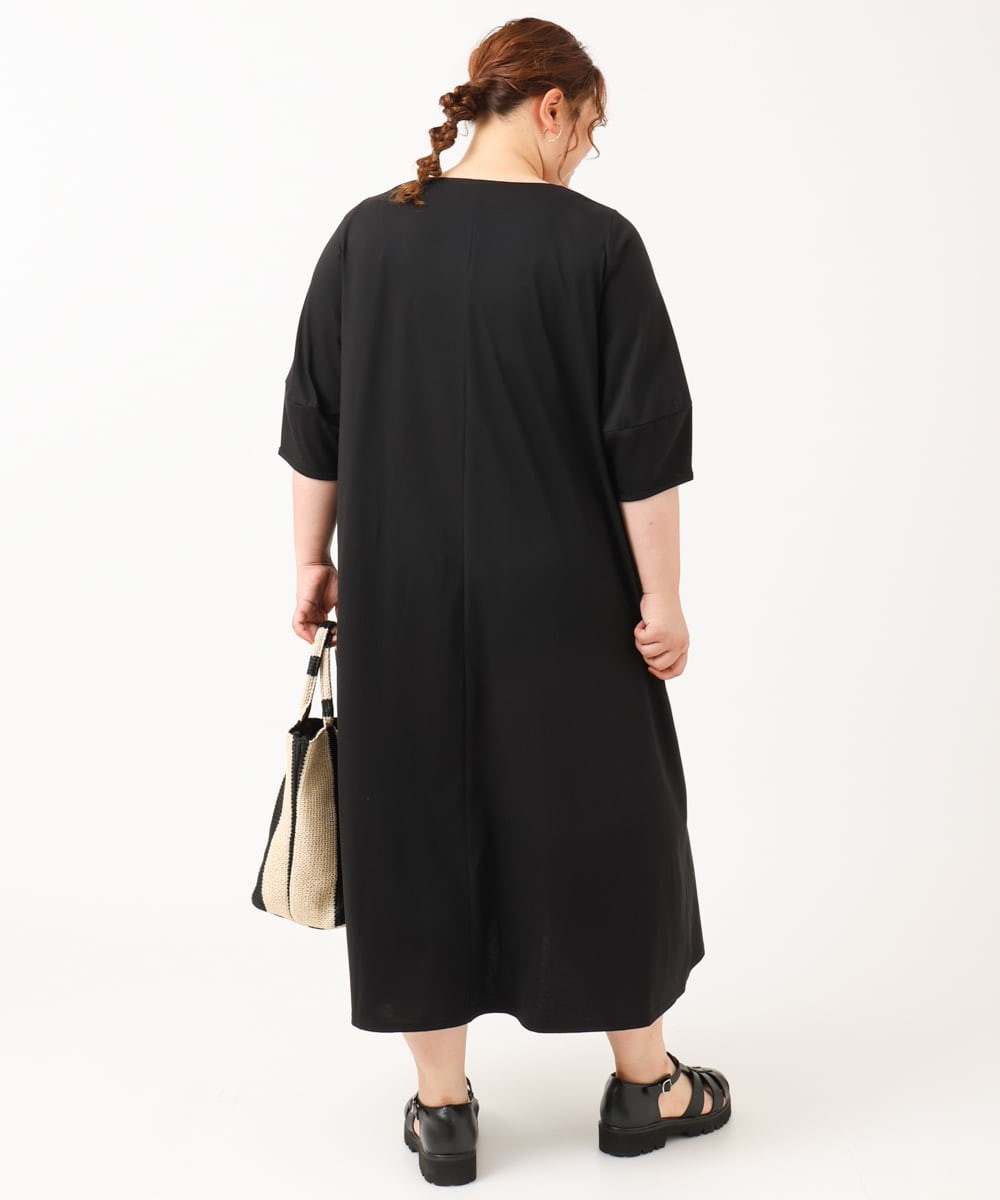 OLEIV38119 eur3(エウルキューブ) 【大きいサイズ/接触冷感】ハーフジップジャージーワンピース ブラック(94)