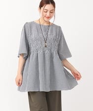 OLEIV39099 eur3(エウルキューブ) 【大きいサイズ】ギンガムチェックシャーリングチュニック アイボリー(80)