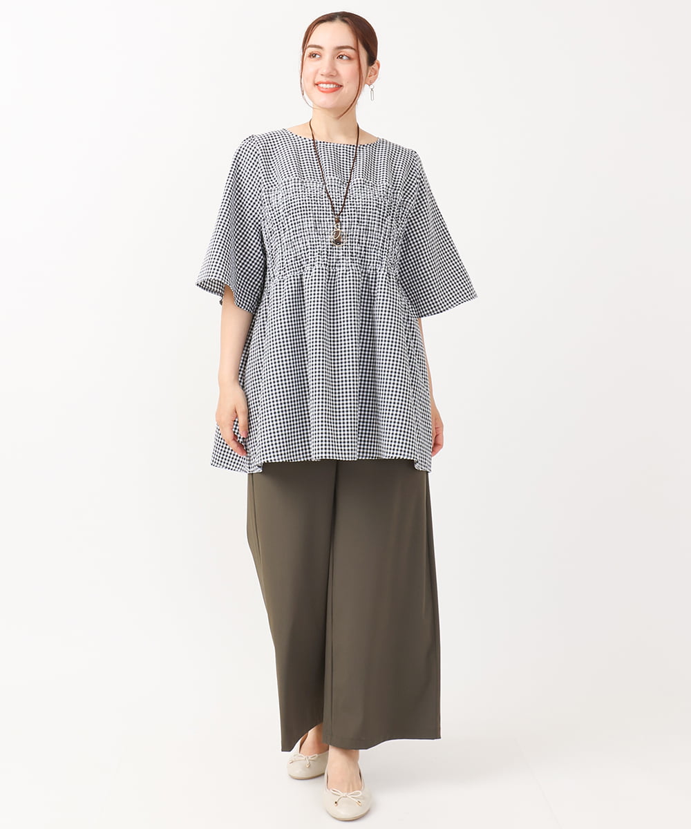 OLEIV39099 eur3(エウルキューブ) 【大きいサイズ】ギンガムチェックシャーリングチュニック アイボリー(80)