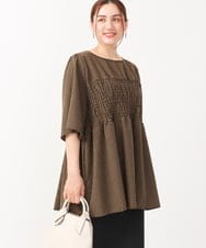 OLEIV39099 eur3(エウルキューブ) 【大きいサイズ】ギンガムチェックシャーリングチュニック キャメル(83)