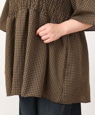 OLEIV39099 eur3(エウルキューブ) 【大きいサイズ】ギンガムチェックシャーリングチュニック キャメル(83)