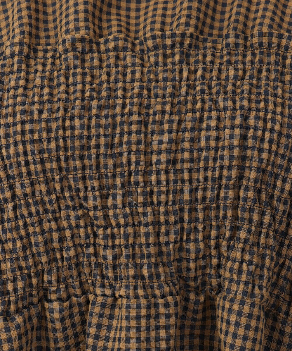 OLEIV39099 eur3(エウルキューブ) 【大きいサイズ】ギンガムチェックシャーリングチュニック キャメル(83)