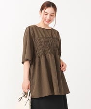 OLEIV39099 eur3(エウルキューブ) 【大きいサイズ】ギンガムチェックシャーリングチュニック キャメル(83)