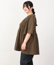 OLEIV39099 eur3(エウルキューブ) 【大きいサイズ】ギンガムチェックシャーリングチュニック キャメル(83)