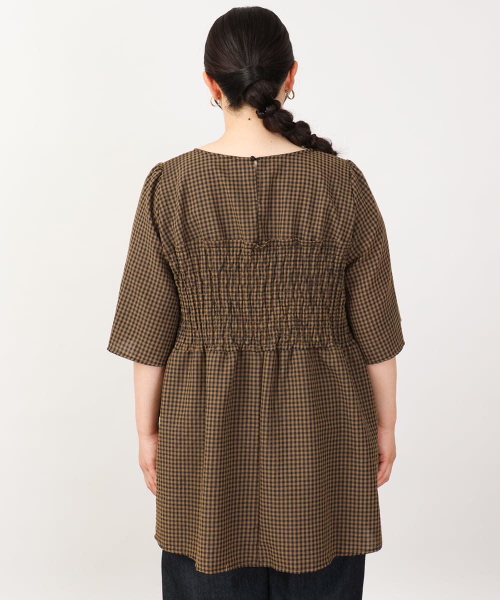 OLEIV39099 eur3(エウルキューブ) 【大きいサイズ】ギンガムチェックシャーリングチュニック キャメル(83)