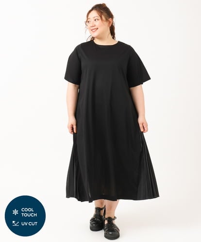 OLEIV40089 eur3 【大きいサイズ/a.v.v×eur3】【接触冷感/UVカット】サイドプリーツワンピース