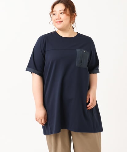 eur3(エウルキューブ) 【大きいサイズ】胸ポケット付きTシャツチュニック ネイビー/紺 1