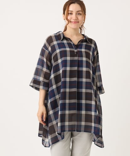 OLEJA01089 eur3 【WEB先行販売】【大きいサイズ】シアーチェックシャツチュニック
