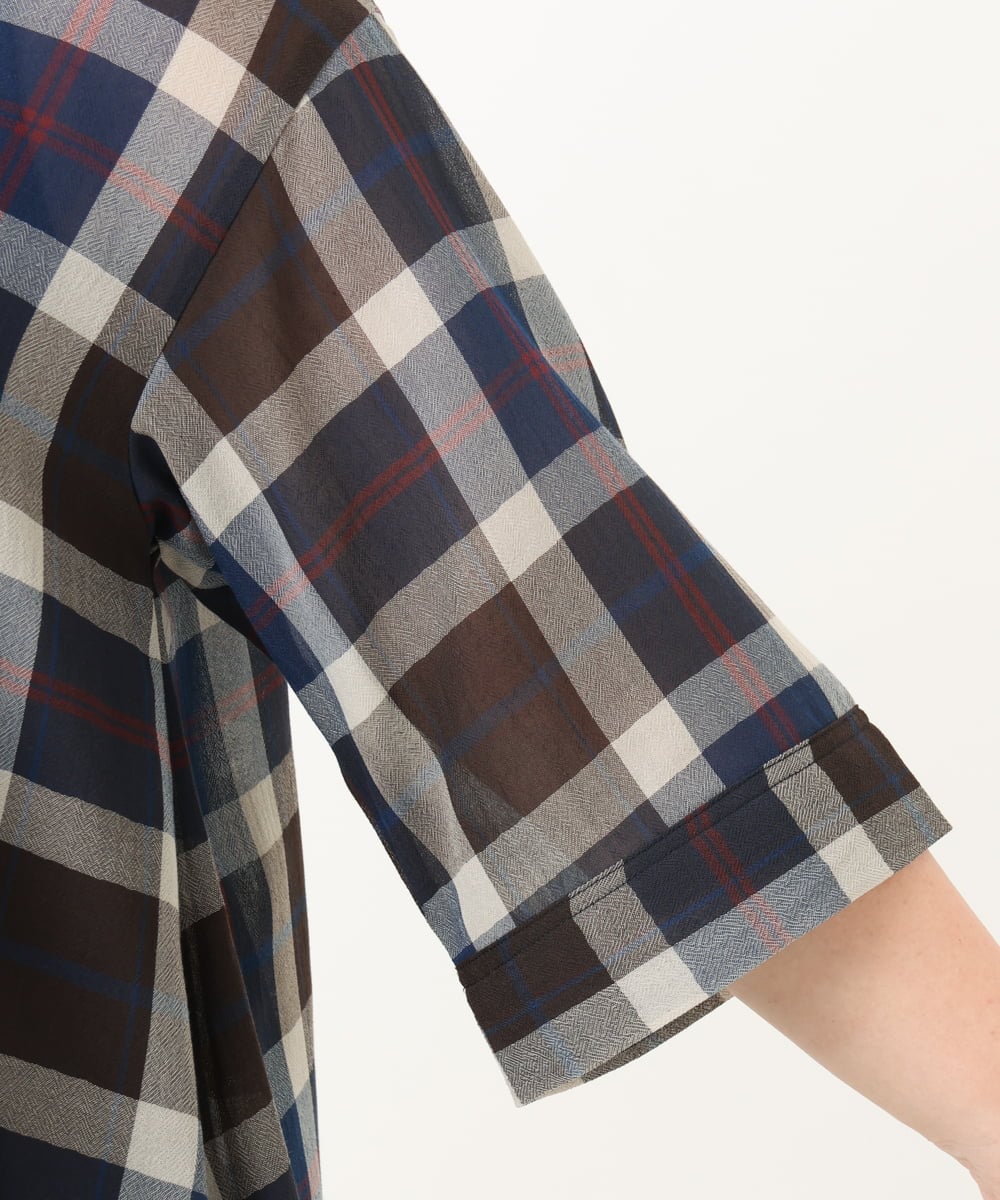 OLEJA01089 eur3(エウルキューブ) 【大きいサイズ】シアーチェックシャツチュニック ネイビー(57)