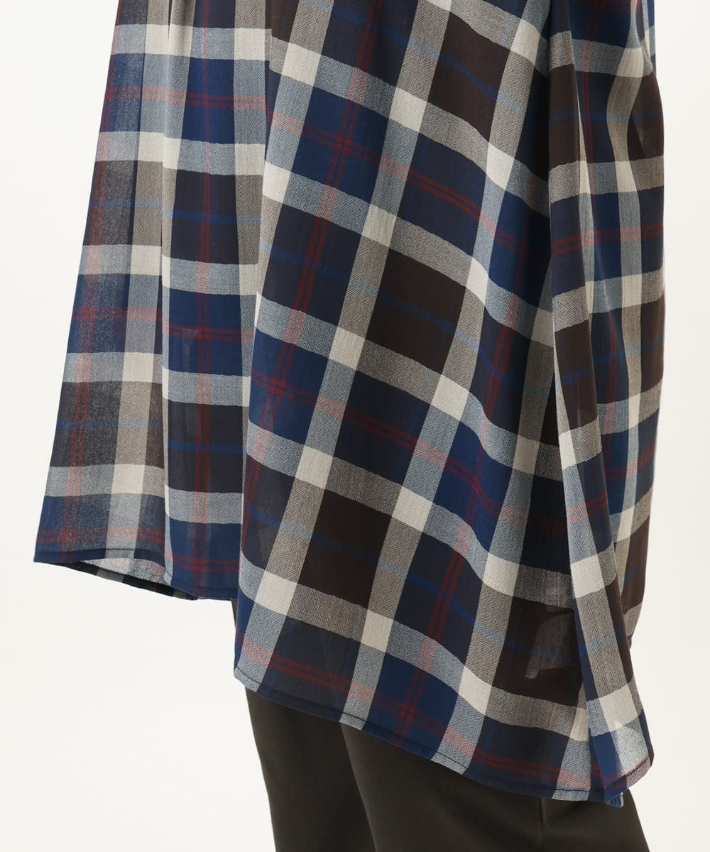 OLEJA01089 eur3(エウルキューブ) 【大きいサイズ】シアーチェックシャツチュニック ネイビー(57)
