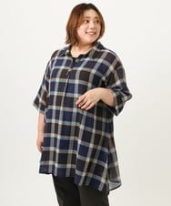 OLEJA01089 eur3(エウルキューブ) 【大きいサイズ】シアーチェックシャツチュニック ネイビー(57)