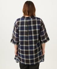 OLEJA01089 eur3(エウルキューブ) 【大きいサイズ】シアーチェックシャツチュニック ネイビー(57)