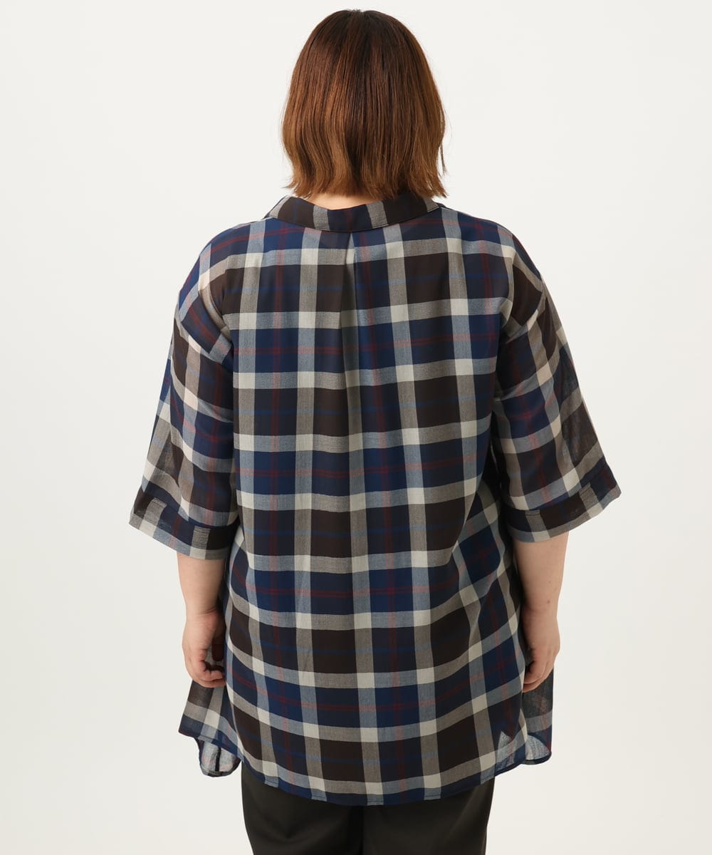 OLEJA01089 eur3(エウルキューブ) 【大きいサイズ】シアーチェックシャツチュニック ネイビー(57)