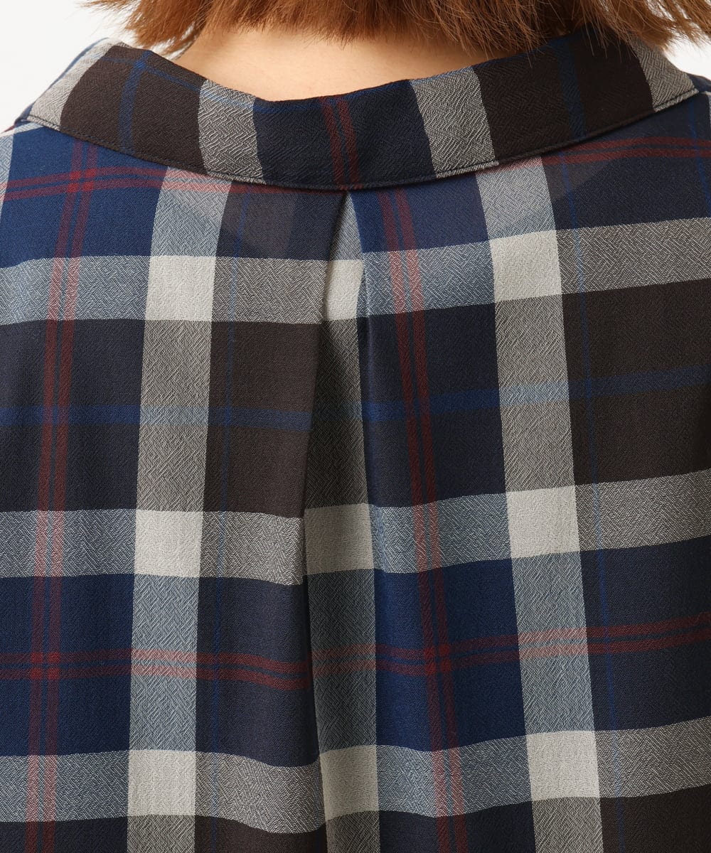 OLEJA01089 eur3(エウルキューブ) 【大きいサイズ】シアーチェックシャツチュニック ネイビー(57)
