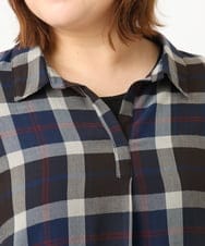 OLEJA01089 eur3(エウルキューブ) 【大きいサイズ】シアーチェックシャツチュニック ネイビー(57)