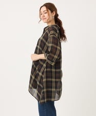 OLEJA01089 eur3(エウルキューブ) 【大きいサイズ】シアーチェックシャツチュニック ダークブラウン(87)