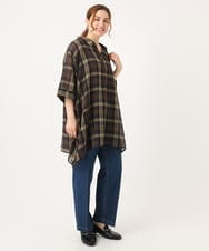 OLEJA01089 eur3(エウルキューブ) 【大きいサイズ】シアーチェックシャツチュニック ダークブラウン(87)