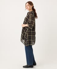 OLEJA01089 eur3(エウルキューブ) 【大きいサイズ】シアーチェックシャツチュニック ダークブラウン(87)