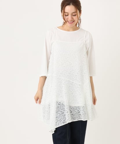 OLEJA02099 eur3 【大きいサイズ/セットアイテム】レースキャミソール×Tシャツセット