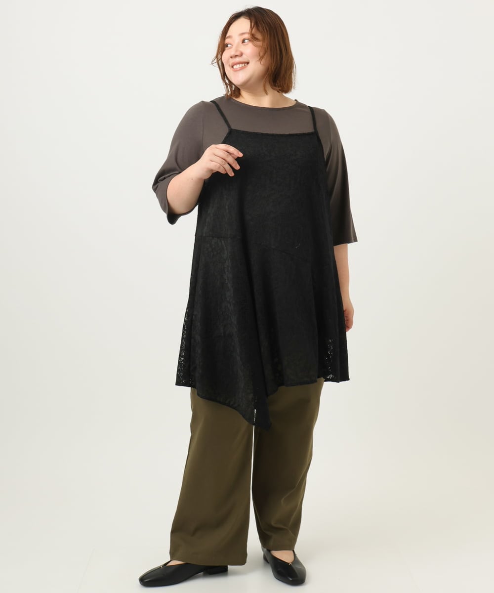 OLEJA02099 eur3(エウルキューブ) 【大きいサイズ/セットアイテム】レースキャミソール×Tシャツセット ブラック(94)