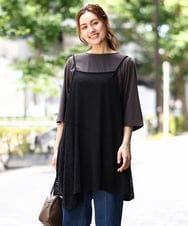 OLEJA02099 eur3(エウルキューブ) 【大きいサイズ/セットアイテム】レースキャミソール×Tシャツセット ブラック(94)