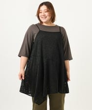 OLEJA02099 eur3(エウルキューブ) 【大きいサイズ/セットアイテム】レースキャミソール×Tシャツセット ブラック(94)