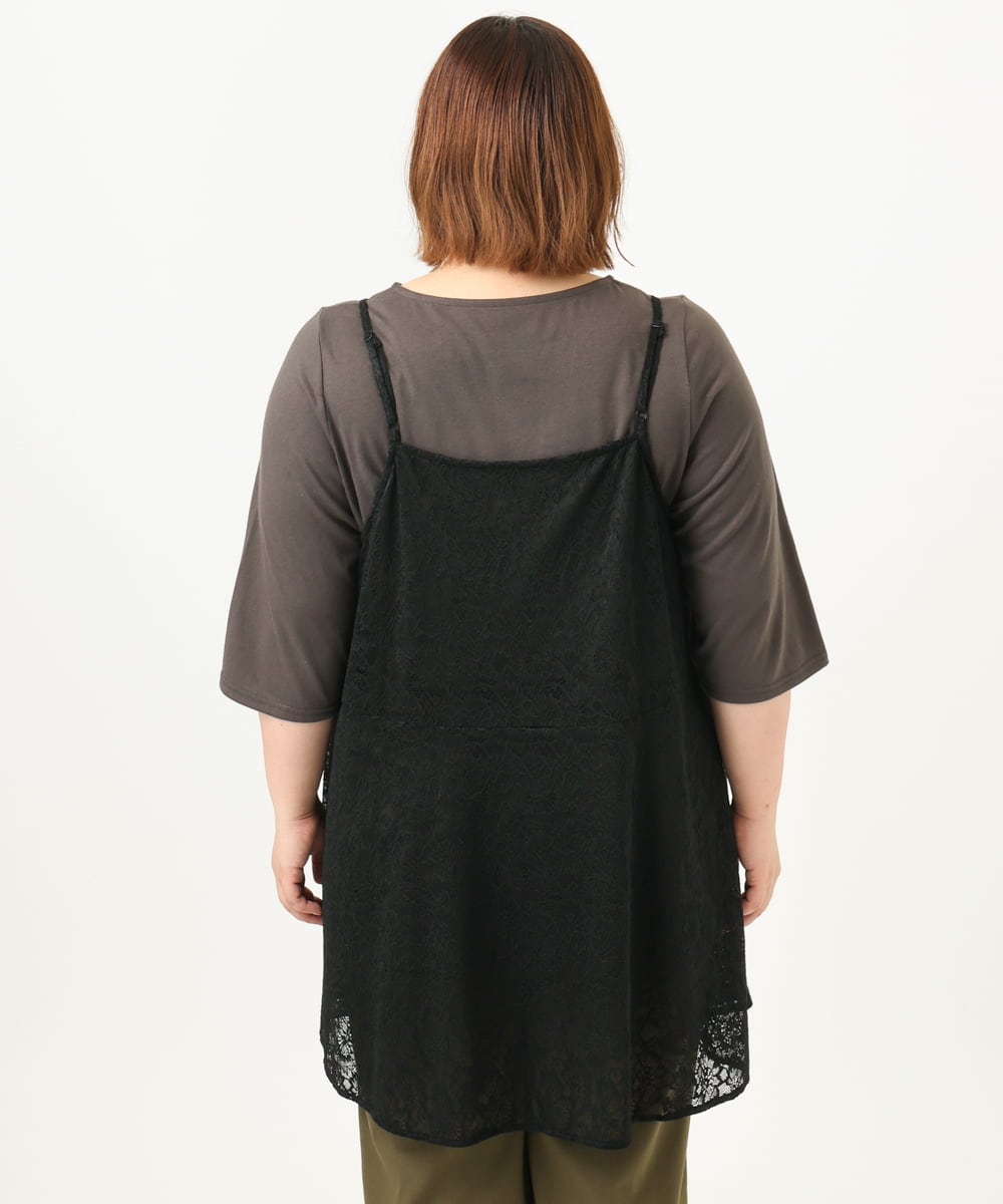 OLEJA02099 eur3(エウルキューブ) 【大きいサイズ/セットアイテム】レースキャミソール×Tシャツセット ブラック(94)