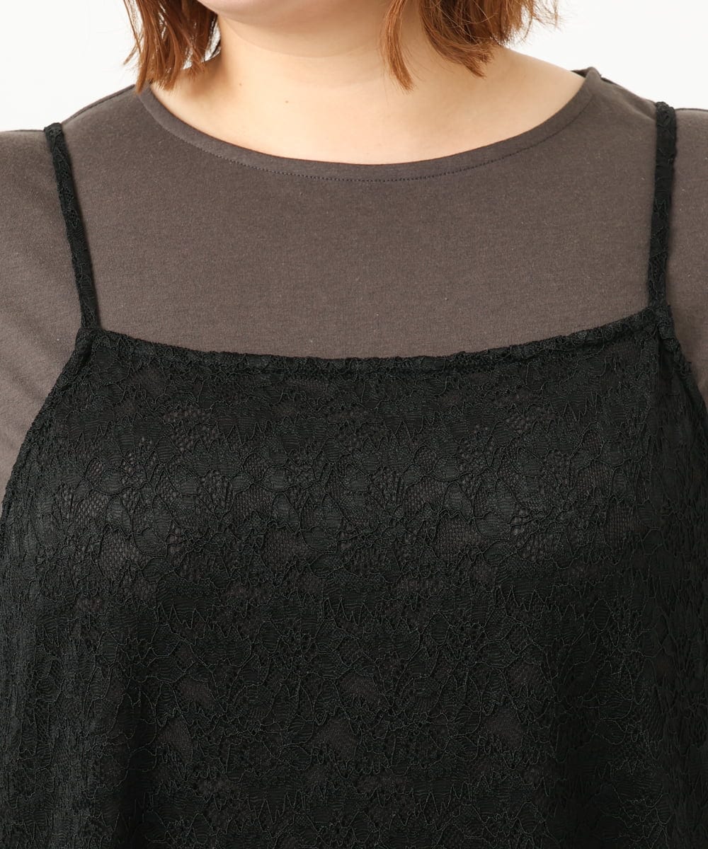OLEJA02099 eur3(エウルキューブ) 【大きいサイズ/セットアイテム】レースキャミソール×Tシャツセット ブラック(94)