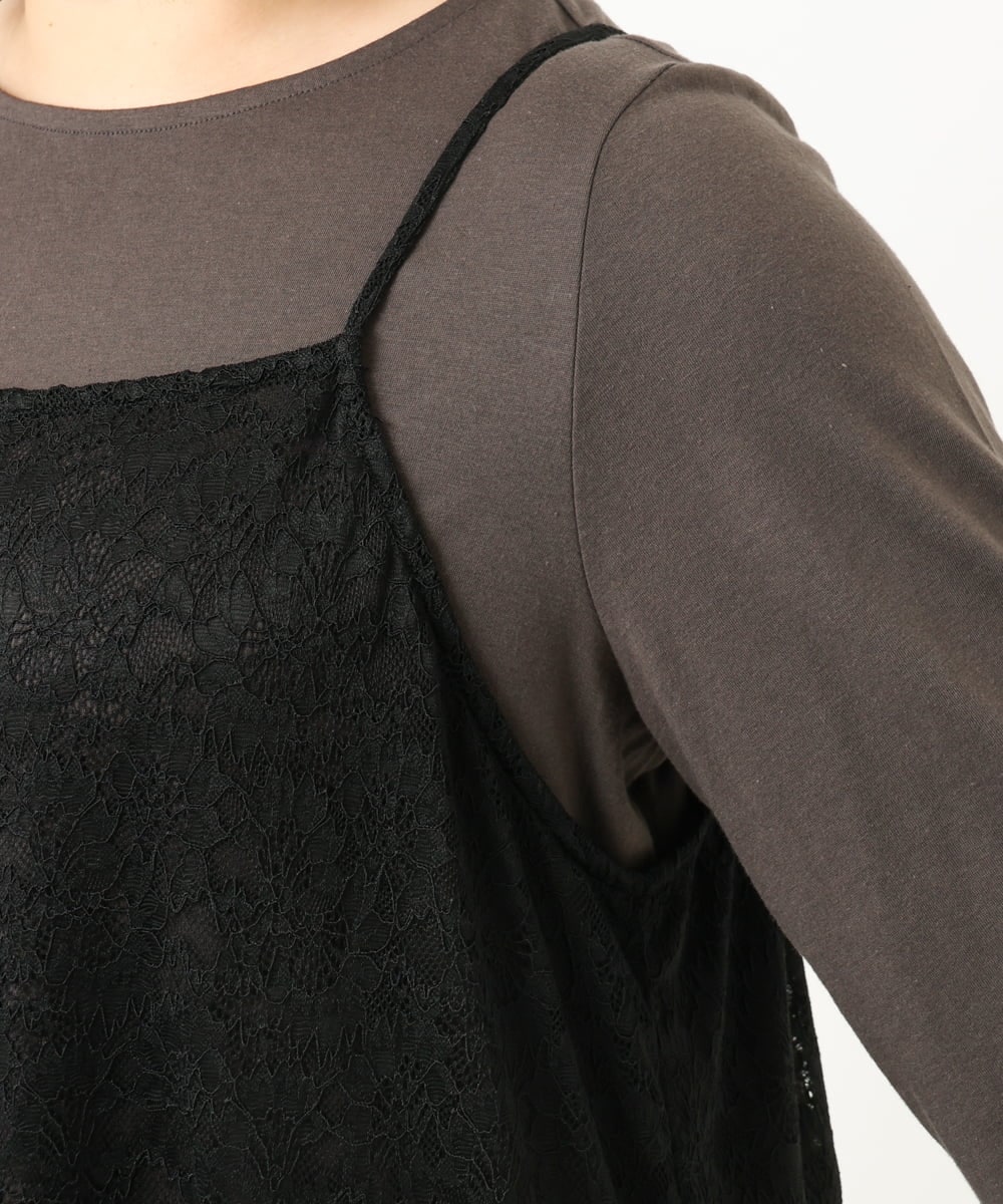OLEJA02099 eur3(エウルキューブ) 【大きいサイズ/セットアイテム】レースキャミソール×Tシャツセット ブラック(94)