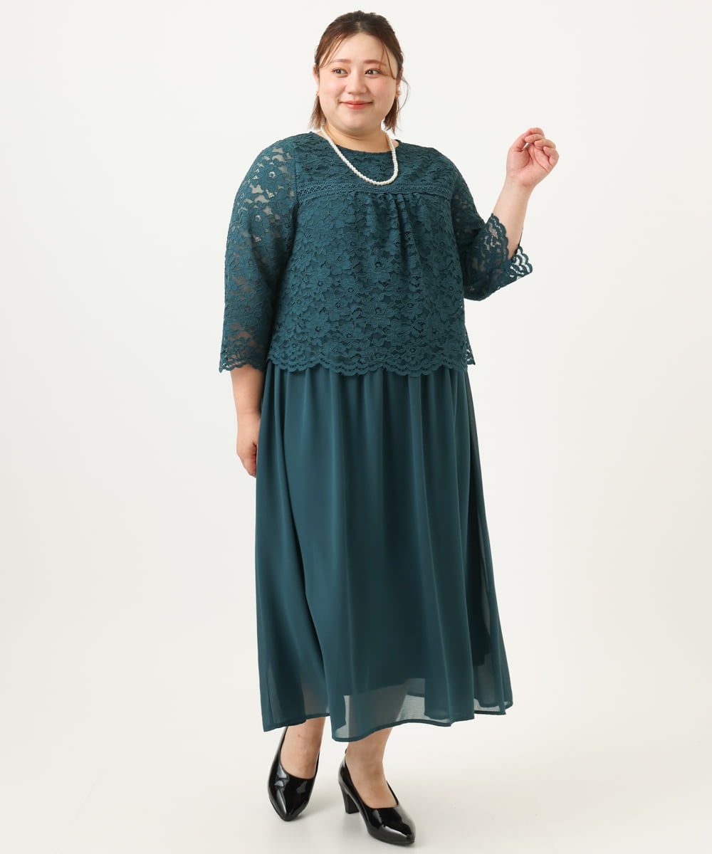OLEJA03189 eur3(エウルキューブ) 【大きいサイズ】スカラレースワンピース グリーン(35)